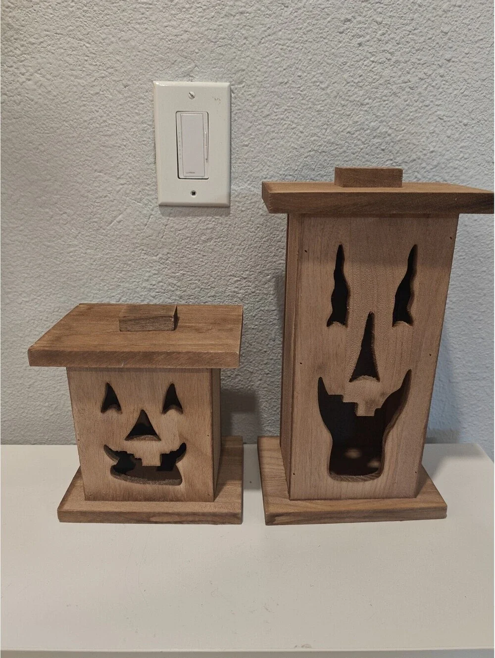 Wooden Jack-O-Lantern Lanterns Set of 2